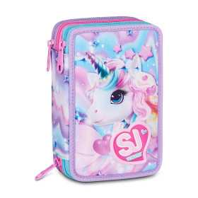 ASTUCCIO 3 ZIP tre cerniere GLOW LED UNICORN girl SJ GANG seven SCUOLA triplo scomparto COMPLETO