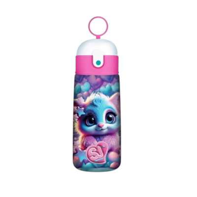 BORRACCIA TERMICA seven GATTO AZZURRO 300 in acciaio inox SJ GANG con tappo a pulsante E CANNUCCIA animali GIRL