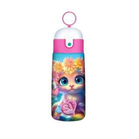 BORRACCIA TERMICA seven GATTO ARCOBALENO 2026 226 in acciaio inox SJ GANG con tappo a pulsante E CANNUCCIA animali GIRL