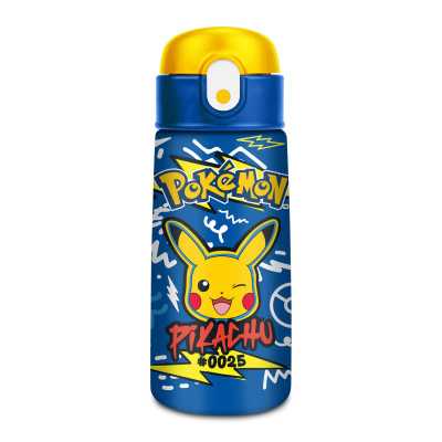 BORRACCIA TERMICA seven POKEMON in acciaio inox KID con tappo a pulsante E CANNUCCIA