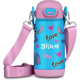 BORRACCIA TERMICA CON TRACOLLA seven LILO & STITCH 2026 in acciaio inox KID con tappo a pulsante E CANNUCCIA