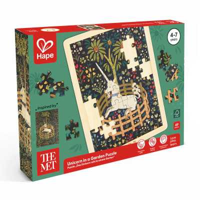 THE UNICORN RESTS IN A GARDEN met cloisters PUZZLE da 49 pezzi IN LEGNO themet HAPE età 4+
