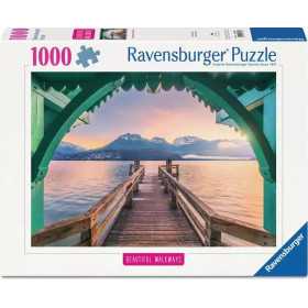 PUZZLE 1000 PEZZI ravensburger FOOTBRIDGE AT LAC D'ANNECY originale PASSERELLA ROMANTICA SUL LAGO softclick