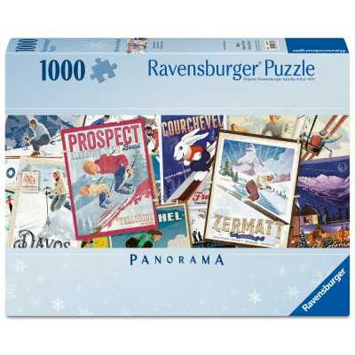 PUZZLE 1000 PEZZI ravensburger VINTAGE SKI POSTER originale PANORAMA softclick