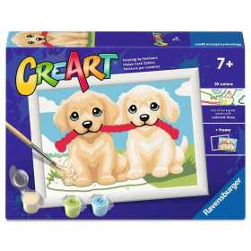CREART kit artistico CUCCIOLI GIOCHERELLONI ravensburger 10 COLORI con cornice QUADRO età 7+