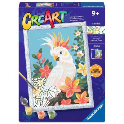 CREART kit artistico CACATUA ravensburger 15 COLORI con cornice QUADRO età 9+