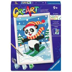CREART kit artistico PANDA SCIATORE ravensburger 14 COLORI con cornice QUADRO età 9+