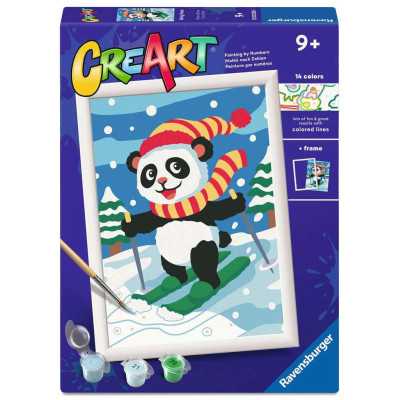 CREART kit artistico PANDA SCIATORE ravensburger 14 COLORI con cornice QUADRO età 9+
