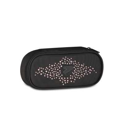 ASTUCCIO OVAL portapenne ovale GLITYCUTE organizzato NERO E ROSA seven STRASS