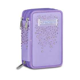 ASTUCCIO 3 ZIP tre cerniere VIOLA seven DIAMONDS triplo scomparto SCUOLA completo STRASS