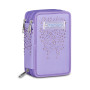 ASTUCCIO 3 ZIP tre cerniere VIOLA seven DIAMONDS triplo scomparto SCUOLA completo STRASS
