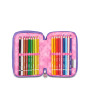 ASTUCCIO 3 ZIP tre cerniere VIOLA seven DIAMONDS triplo scomparto SCUOLA completo STRASS