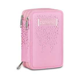 ASTUCCIO 3 ZIP tre cerniere ROSA seven DIAMONDS triplo scomparto SCUOLA completo STRASS