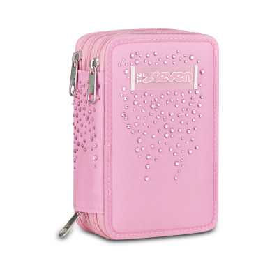 ASTUCCIO 3 ZIP tre cerniere ROSA seven DIAMONDS triplo scomparto SCUOLA completo STRASS