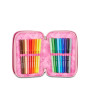 ASTUCCIO 3 ZIP tre cerniere ROSA seven DIAMONDS triplo scomparto SCUOLA completo STRASS