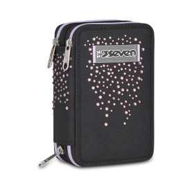 ASTUCCIO 3 ZIP tre cerniere NERO E ROSA seven DIAMONDS triplo scomparto SCUOLA completo STRASS