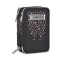 ASTUCCIO 3 ZIP tre cerniere NERO E ROSA seven DIAMONDS triplo scomparto SCUOLA completo STRASS