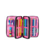 ASTUCCIO 3 ZIP tre cerniere NERO E ROSA seven DIAMONDS triplo scomparto SCUOLA completo STRASS