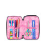 ASTUCCIO 3 ZIP tre cerniere NERO E ROSA seven DIAMONDS triplo scomparto SCUOLA completo STRASS