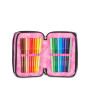 ASTUCCIO 3 ZIP tre cerniere NERO E ROSA seven DIAMONDS triplo scomparto SCUOLA completo STRASS