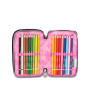 ASTUCCIO 3 ZIP tre cerniere NERO E ROSA seven DIAMONDS triplo scomparto SCUOLA completo STRASS
