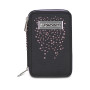 ASTUCCIO 3 ZIP tre cerniere NERO E ROSA seven DIAMONDS triplo scomparto SCUOLA completo STRASS