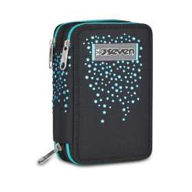 ASTUCCIO 3 ZIP tre cerniere NERO seven DIAMONDS triplo scomparto SCUOLA completo STRASS