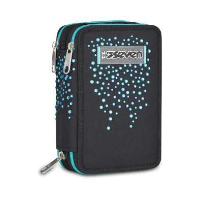 ASTUCCIO 3 ZIP tre cerniere NERO seven DIAMONDS triplo scomparto SCUOLA completo STRASS