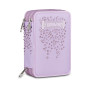 ASTUCCIO 3 ZIP tre cerniere LILLA seven DIAMONDS triplo scomparto SCUOLA completo STRASS