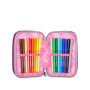 ASTUCCIO 3 ZIP tre cerniere LILLA seven DIAMONDS triplo scomparto SCUOLA completo STRASS