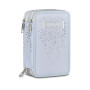 ASTUCCIO 3 ZIP tre cerniere CELESTE POLVERE seven DIAMONDS triplo scomparto SCUOLA completo STRASS