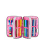 ASTUCCIO 3 ZIP tre cerniere CELESTE POLVERE seven DIAMONDS triplo scomparto SCUOLA completo STRASS