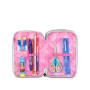 ASTUCCIO 3 ZIP tre cerniere CELESTE POLVERE seven DIAMONDS triplo scomparto SCUOLA completo STRASS