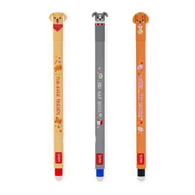 SET DI 3 PENNE CANCELLABILI biro FUR-EVER FRIENDS nera blu e rossa LEGAMI cani