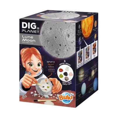 LUNA da scavare DIG A PLANET moon BUKI kit scientifico CON 6 PIETRE età 8+