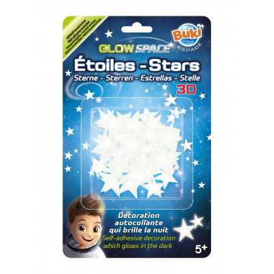 STELLINE ADESIVE FOSFORESCENTI 3D che si illuminano al buio GLOW IN THE DARK kit artistico BUKI età 5+