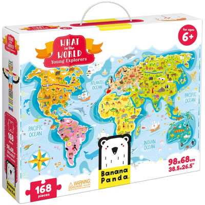 WHAT IN THE WORLD young explorers PUZZLE mappamondo BANANA PANDA in cartone 168 PEZZI età 6+