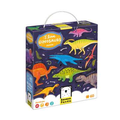 PUZZLE dinosauri I LOVE DINOSAURS con 14 soggetti BANANA PANDA in cartone 60 PEZZI età 4+