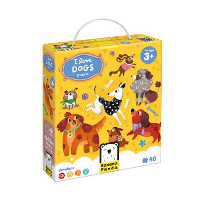 PUZZLE cani I LOVE DOGS con 10 soggetti BANANA PANDA in cartone 40 PEZZI età 3+