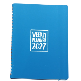 AGENDA 2027 biembi WEEKLY PLANNER in cuoio BLU settimanale WEEK un giorno tira l'altro