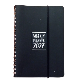 AGENDA 2027 biembi WEEKLY PLANNER in cuoio NERO settimanale WEEK un giorno tira l'altro 9X14CM