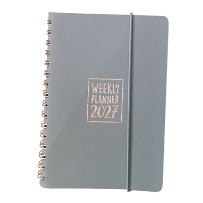 AGENDA 2027 biembi WEEKLY PLANNER in cuoio GRIGIO settimanale WEEK un giorno tira l'altro 9X14CM