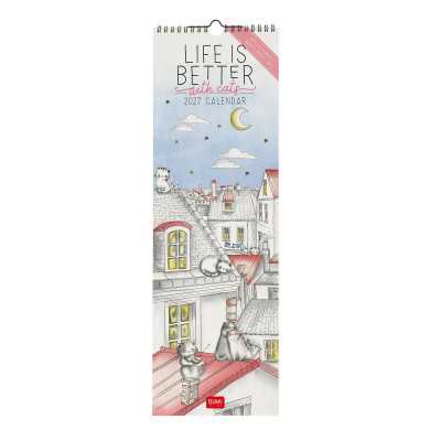 CALENDARIO 2027 da parete LIFE IS BETTER WITH CATS legami VERTICALE cm16x49