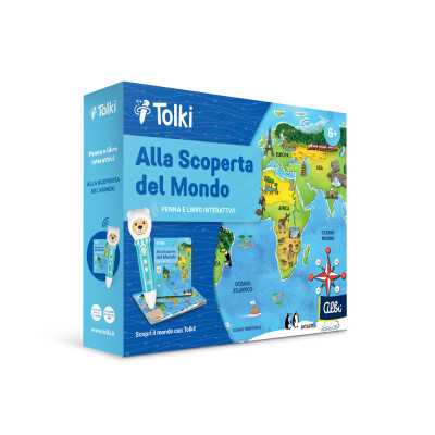 ALLA SCOPERTA DEL MONDO gioco educativo TOLKI pacchetto con penna interattiva e libro ALBI età 6+