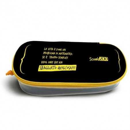 ASTUCCIO ScuolaZoo OVALE Scuola Zoo PORTA PENNE con zip NERO GIALLO TRASPARENTE Gut