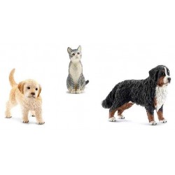 SET TRE AMICI farm world SCHLEICH animali in resina 13847 CANE CUCCIOLO GATTO età 3+