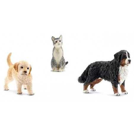 SET TRE AMICI farm world SCHLEICH animali in resina 13847 CANE CUCCIOLO GATTO età 3+
