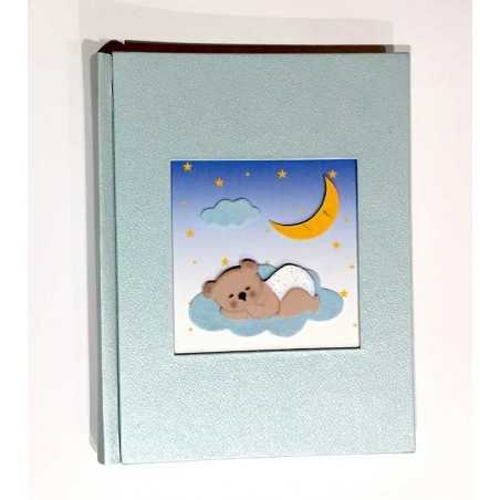 ALBUM NASCITA Laborathorio 23 x 30 CM fatto a mano IN ITALIA hand made ORSETTO bebè AZZURRO bimbo