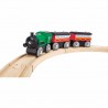 TRENO PASSEGGERI D'EPOCA in legno HAPE trenino E3719 magnetico 2 VAGONI E LOCOMOTIVA età 3+