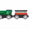 TRENO PASSEGGERI D'EPOCA in legno HAPE trenino E3719 magnetico 2 VAGONI E LOCOMOTIVA età 3+
